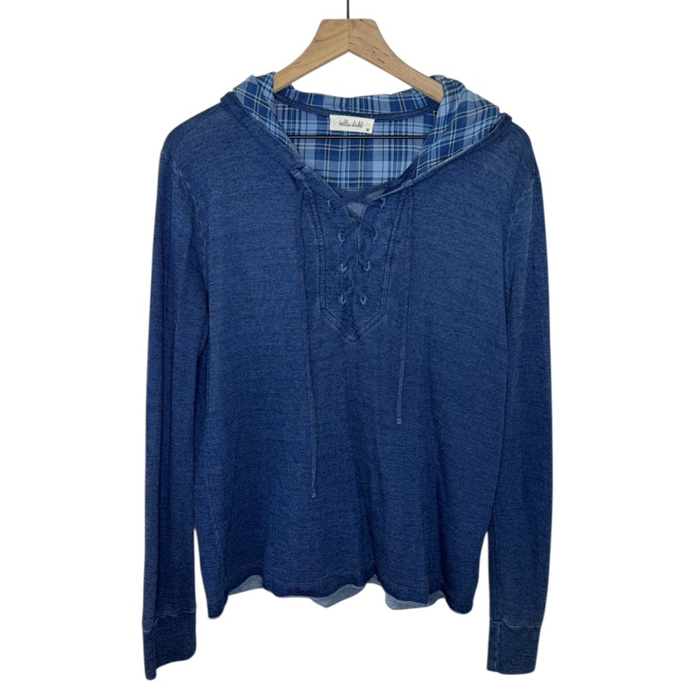 Bella Dahl Lace Neckline Hoodie Long Sleeve Tee Size Medium